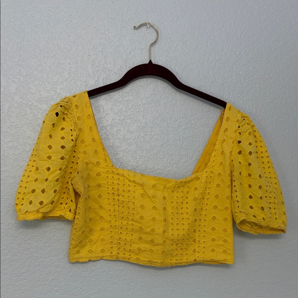 Forever Young Sunny Yellow Eyelet Crop Top Size Medium